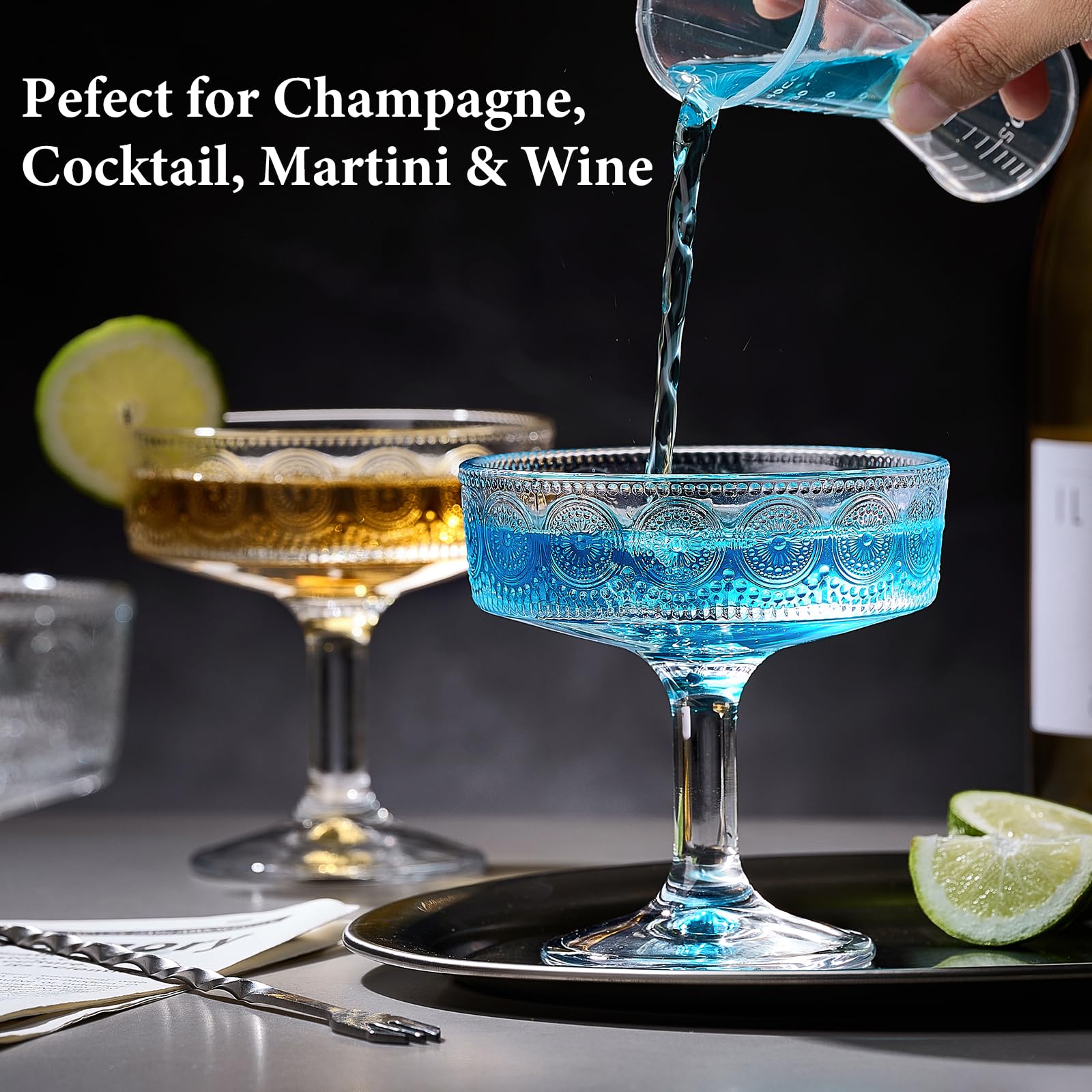 Amazon.com | Mfacoy Vintage Coupe Glasses Set of 4, 7 oz Embossed